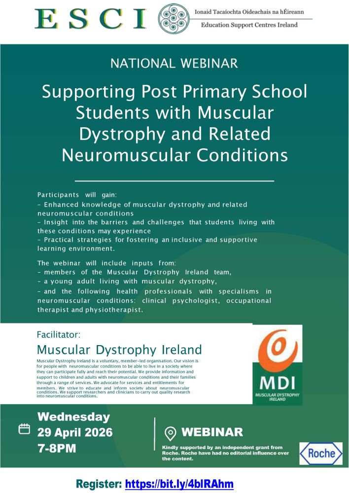 2026 esci muscular dystrophy ireland webinar post primary 29th april